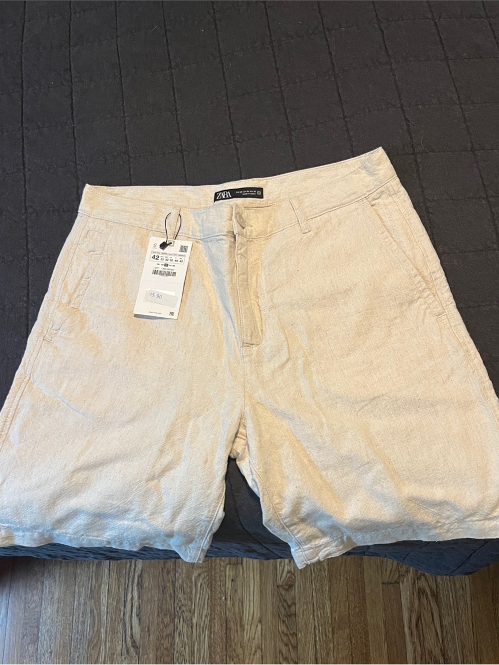 Zara Men's Light Cream Linen-Blend Flat Front Shorts